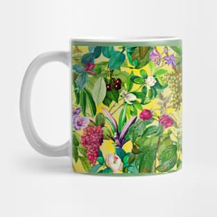 Trendy tropical floral leaves and fruits tropical pattern, botanical illustration, tropical plants, yellow floral illustration Mug